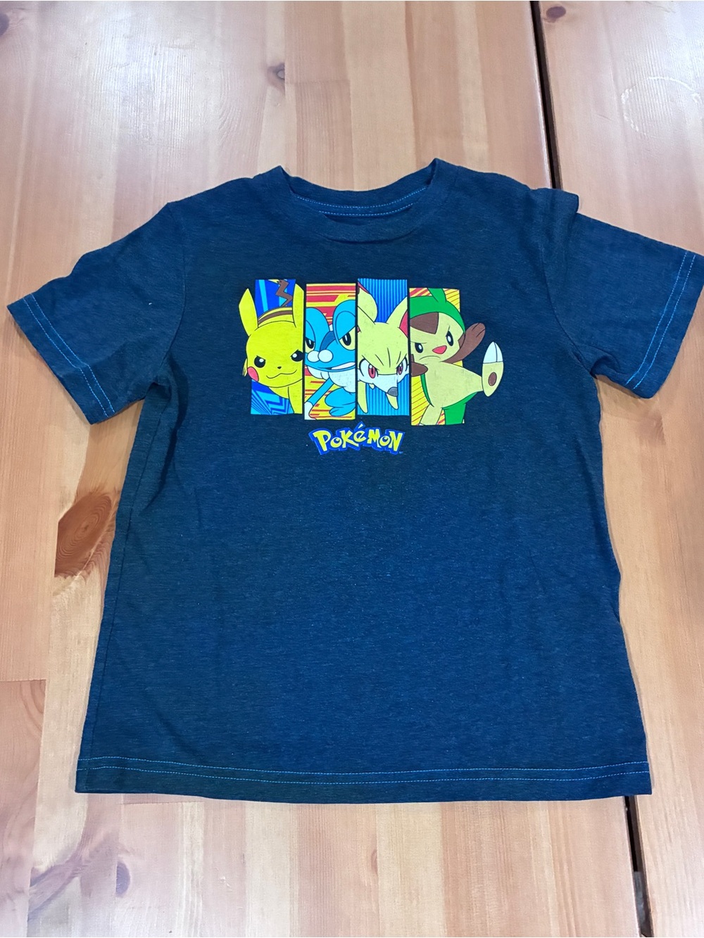 Pokemon Navy Blue Kids Graphic Tee with Colorful Character Panels